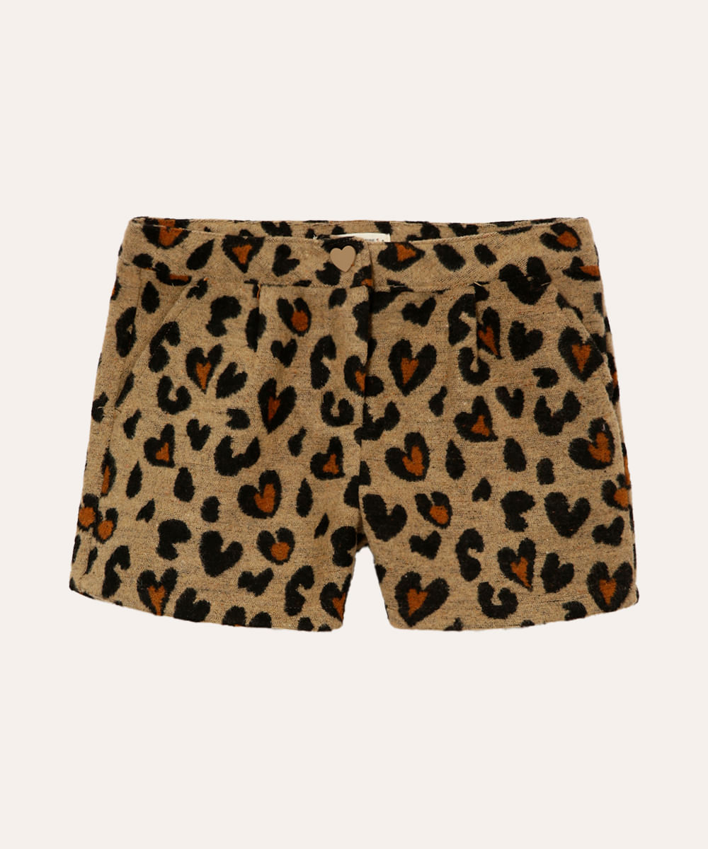 short flanelado infantil animal print bege