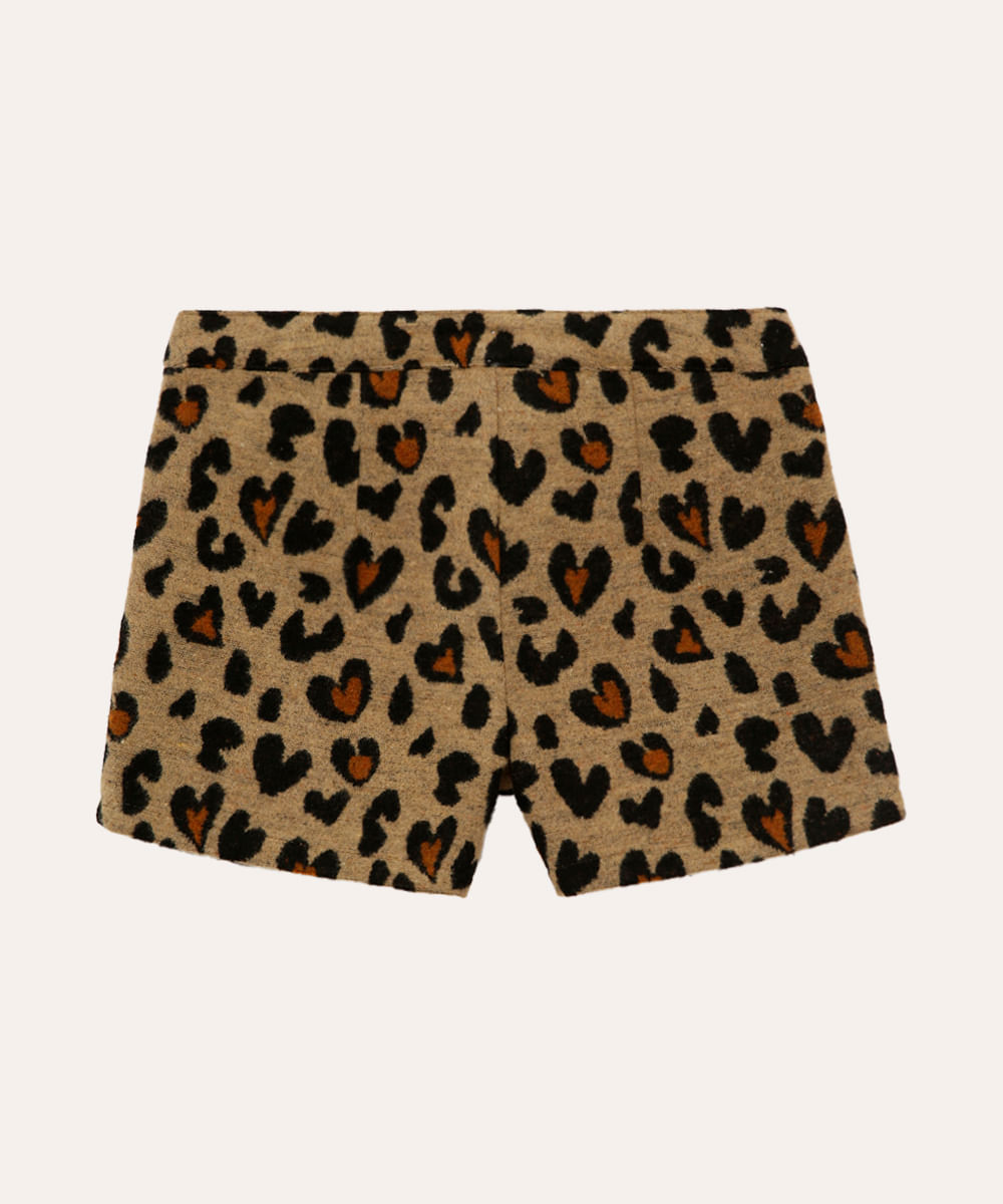 short flanelado infantil animal print bege
