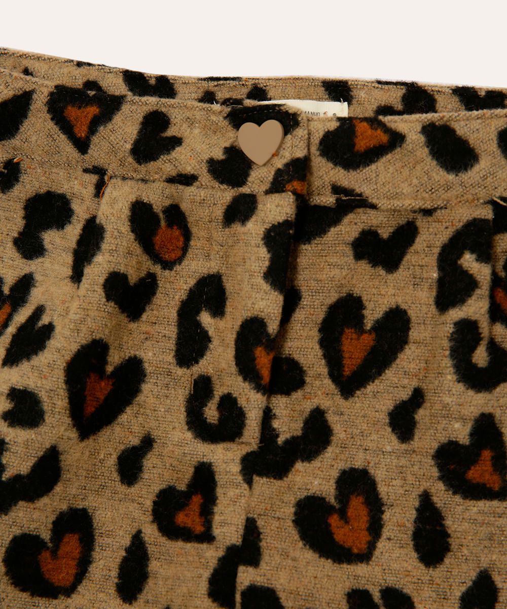 short flanelado infantil animal print bege