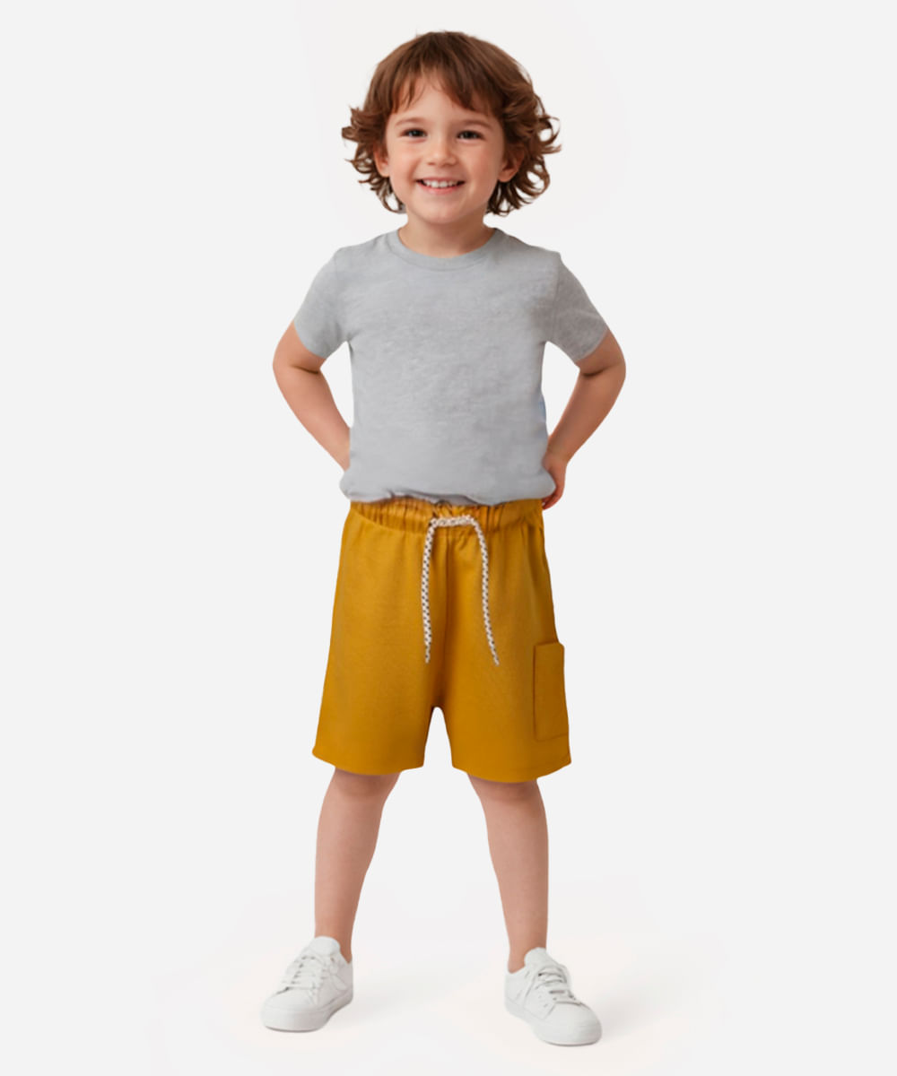 bermuda infantil de algodão com bolso - amarelo