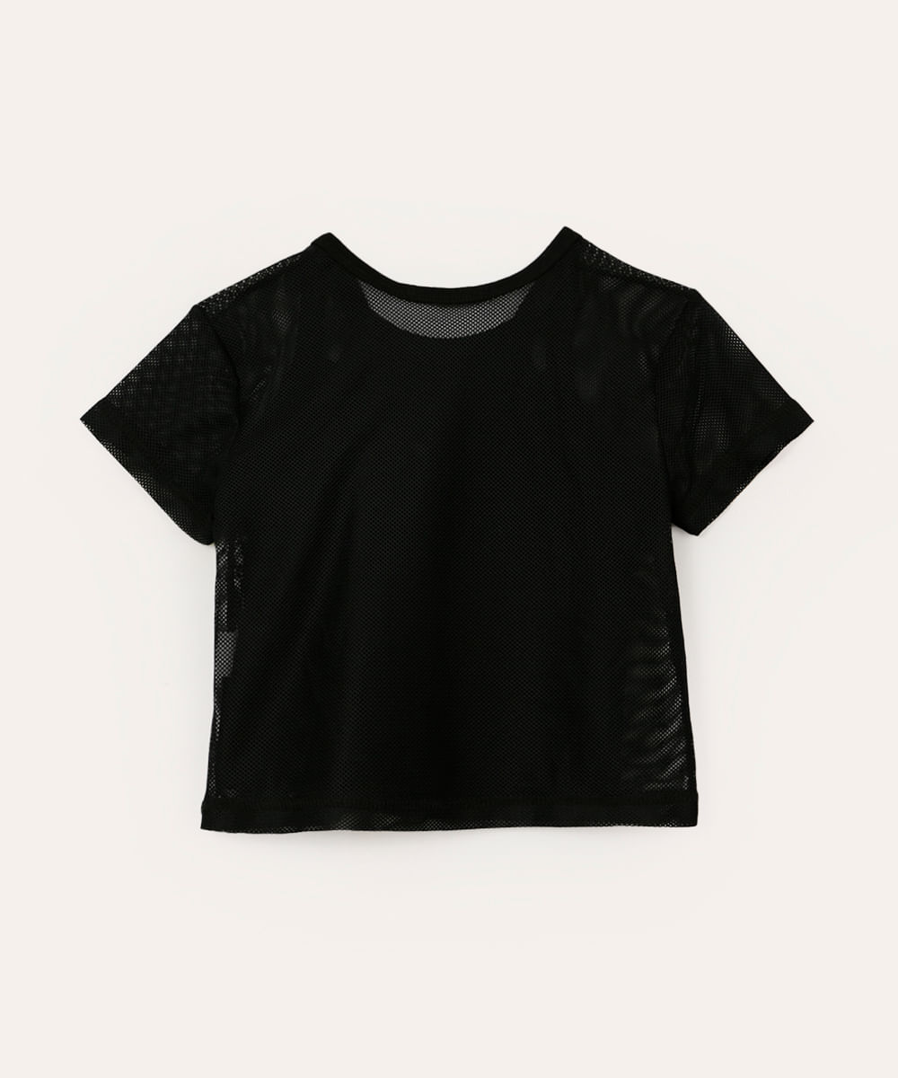 blusa de tule good vibes brilho manga curta preta