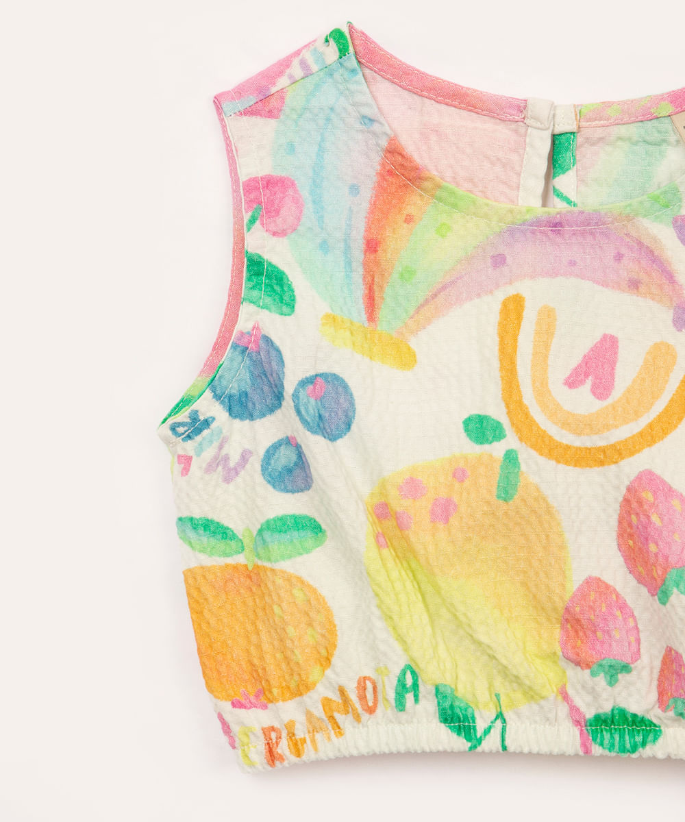 blusa de algodão infantil arco íris off white