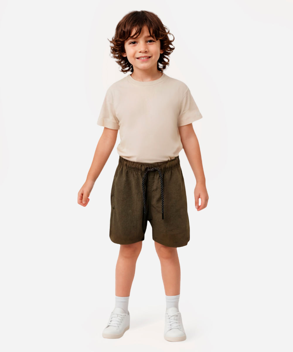 bermuda infantil com elástico e cordão verde