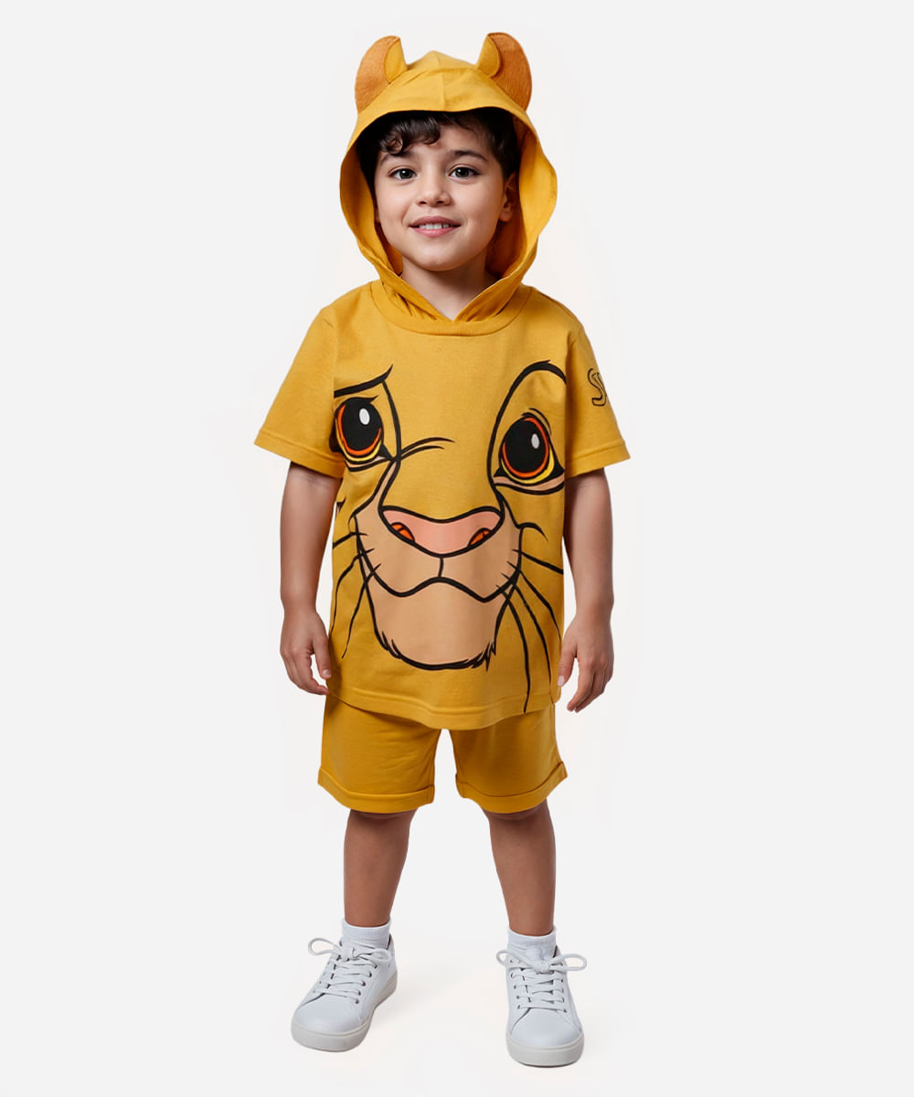 camiseta de algodão infantil simba manga curta amarela