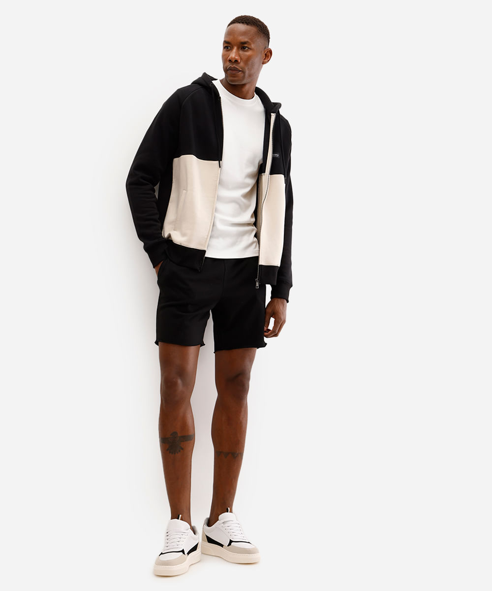 jaqueta masculina de moletom com capuz bicolor preta