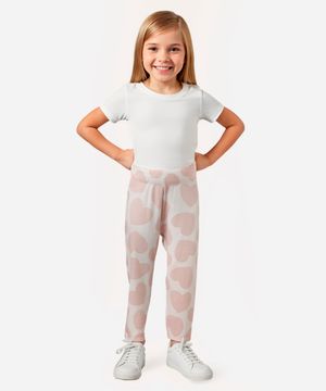 calça de legging de algodão infantil corações off white
