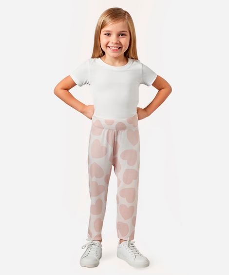 calça de legging de algodão infantil corações off white