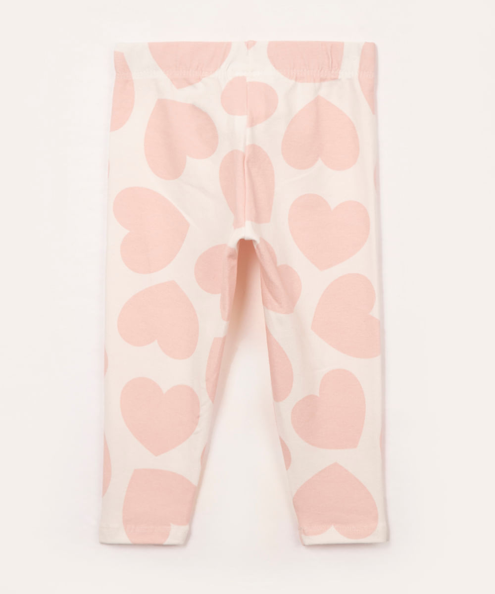 calça de legging de algodão infantil corações off white