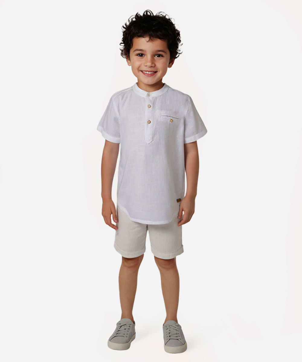 camisa infantil manga curta gola padre com bolso branca