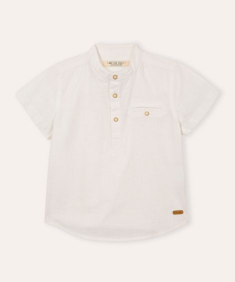 camisa infantil manga curta gola padre com bolso branca