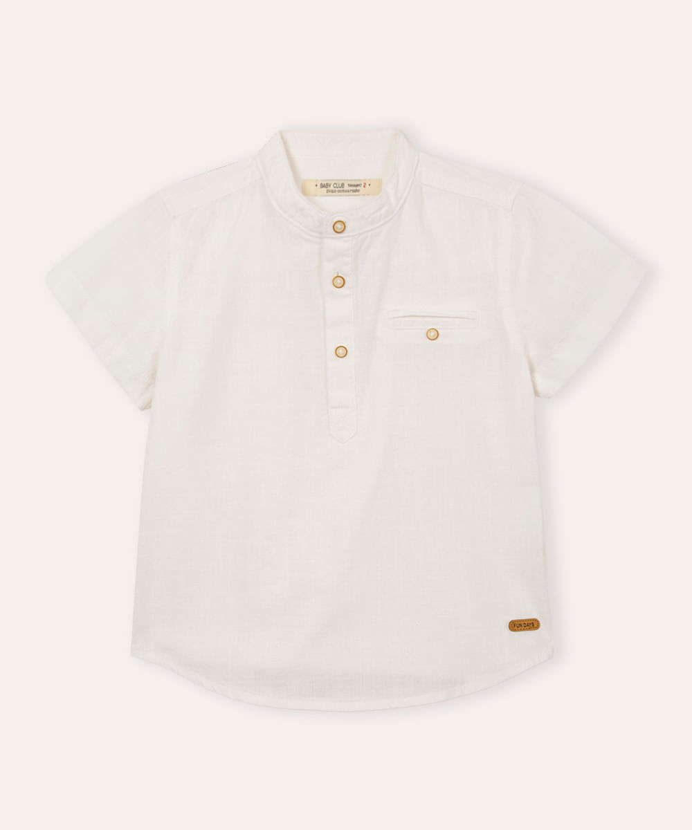 camisa infantil manga curta gola padre com bolso branca