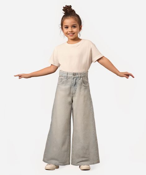 calça jeans infantil wide leg cintura alta azul