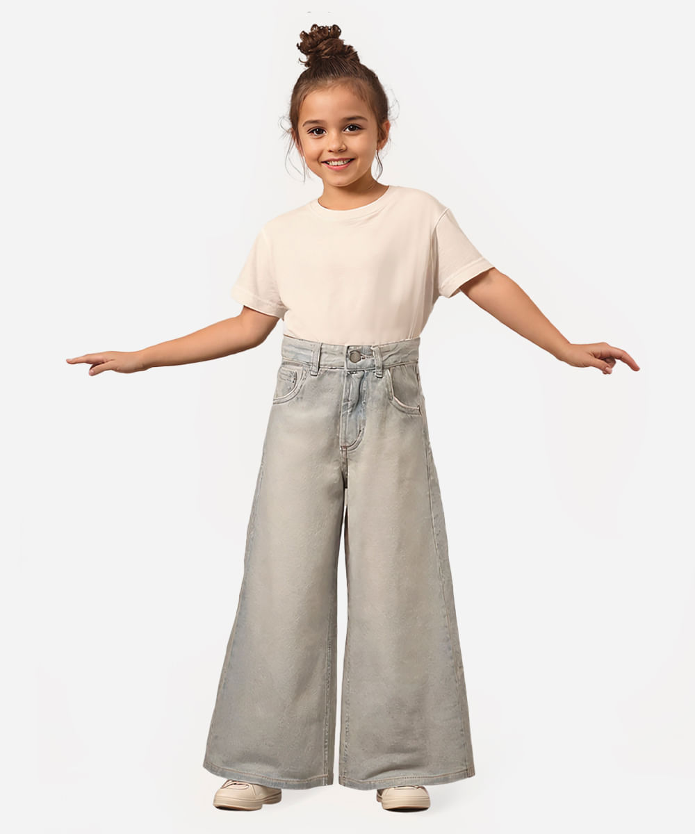 calça jeans infantil wide leg cintura alta azul