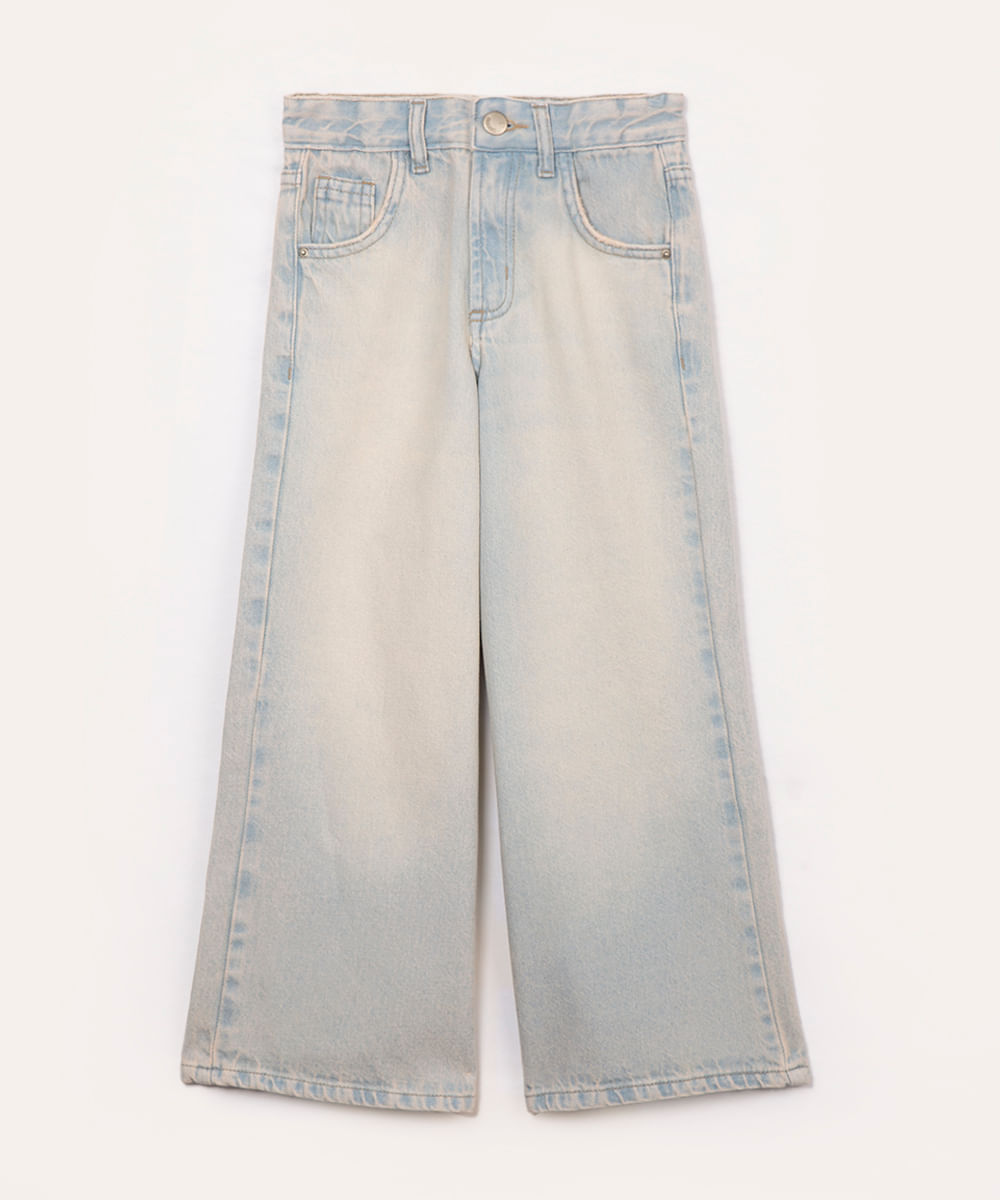 calça jeans infantil wide leg cintura alta azul