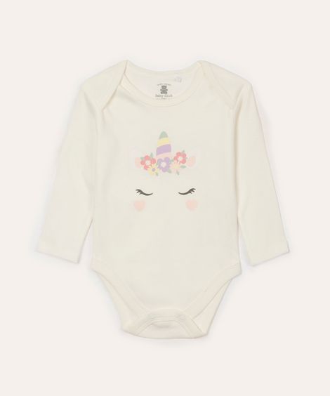body de algodão infantil manga longa unicórnio off white