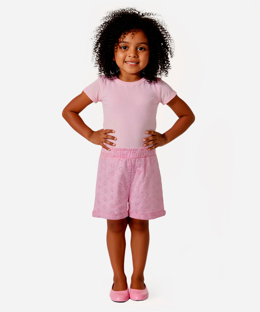 short de laise infantil curto floral rosa