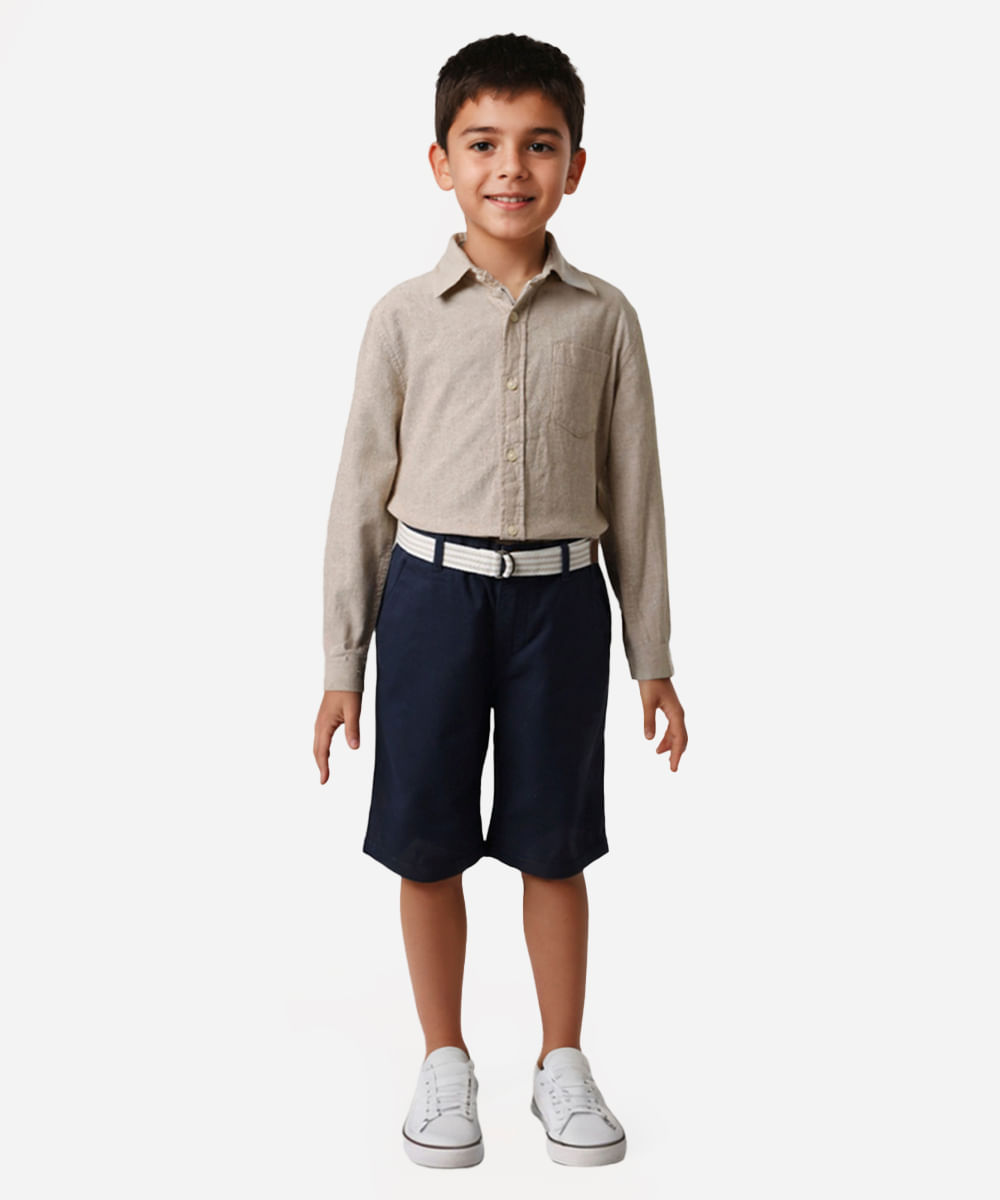 bermuda de sarja infantil com cinto azul