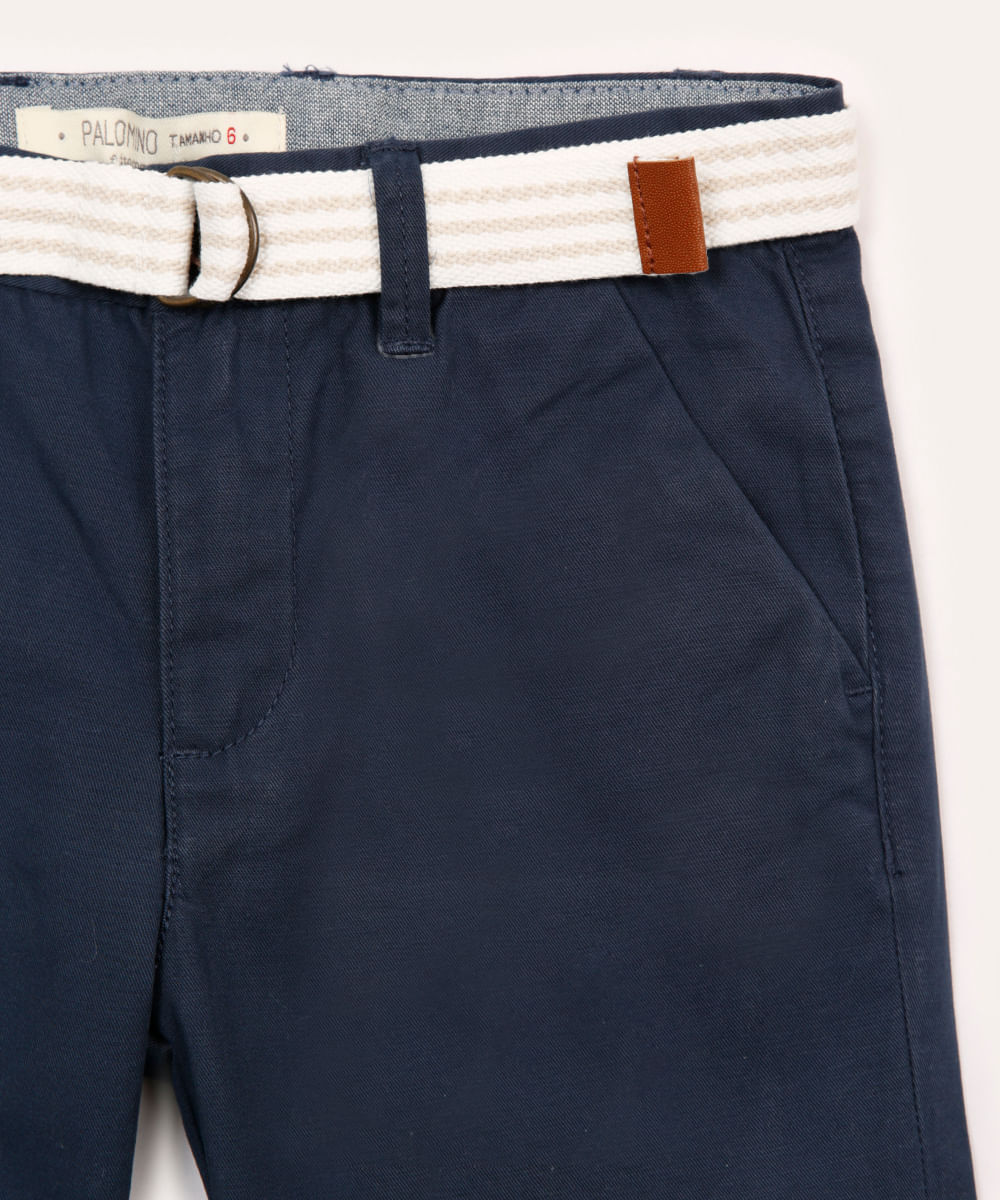bermuda de sarja infantil com cinto azul