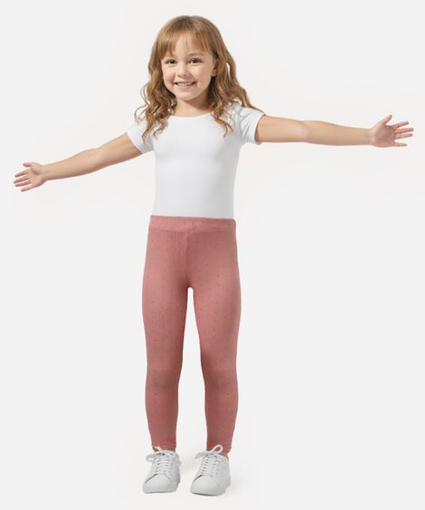 calça legging canelada infantil poá rosa
