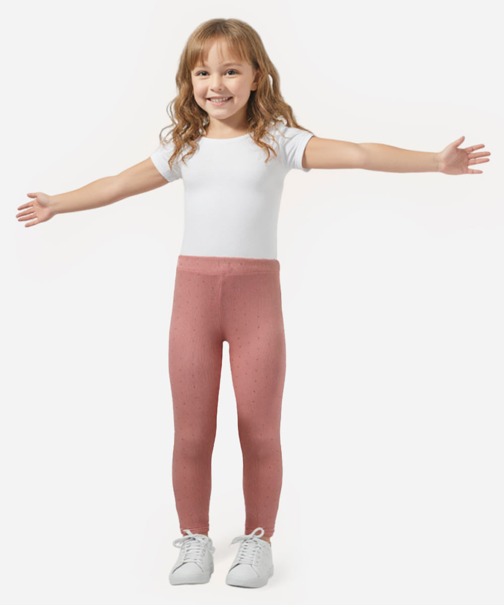 calça legging canelada infantil poá rosa