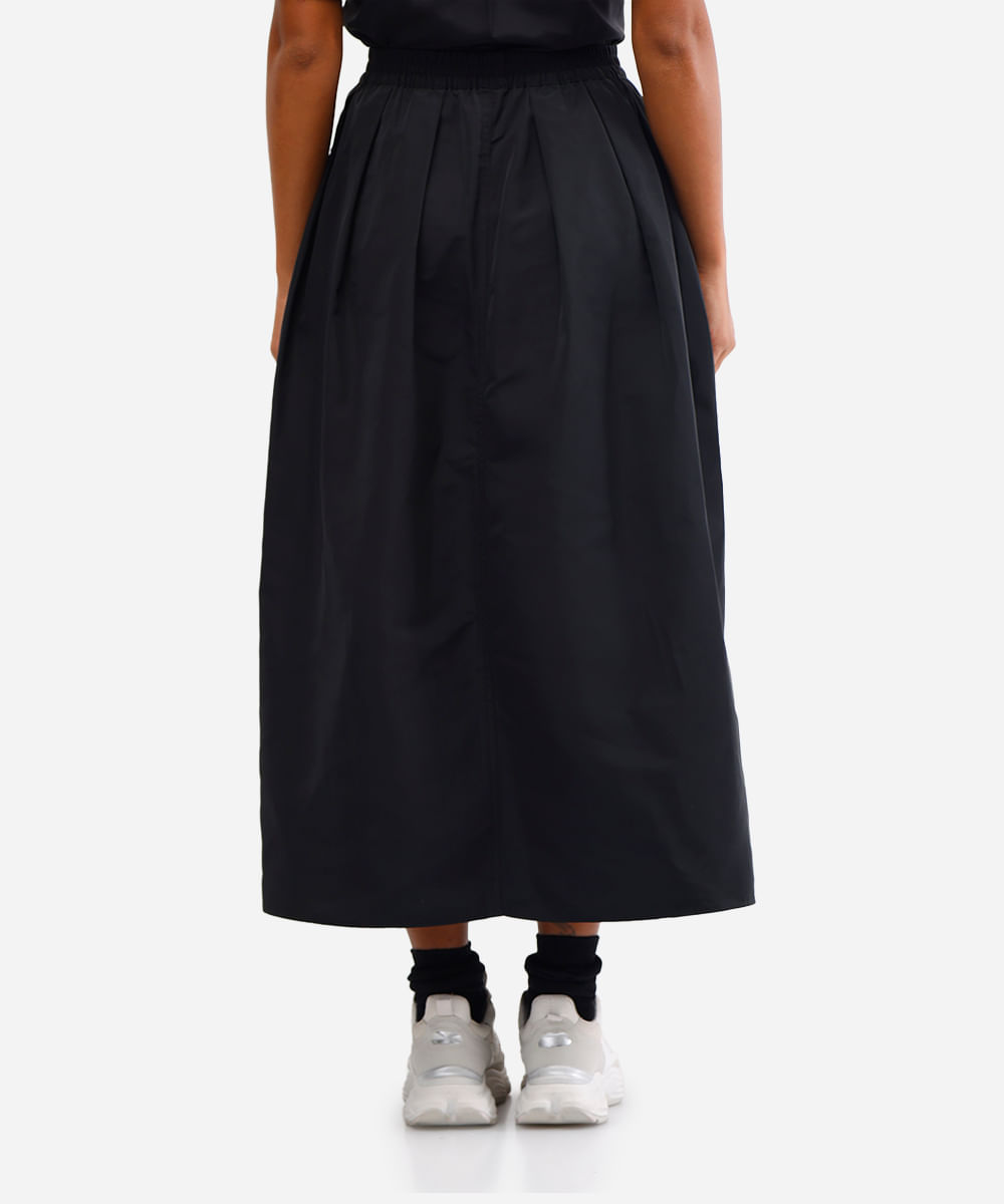 saia midi feminina com pregas preta