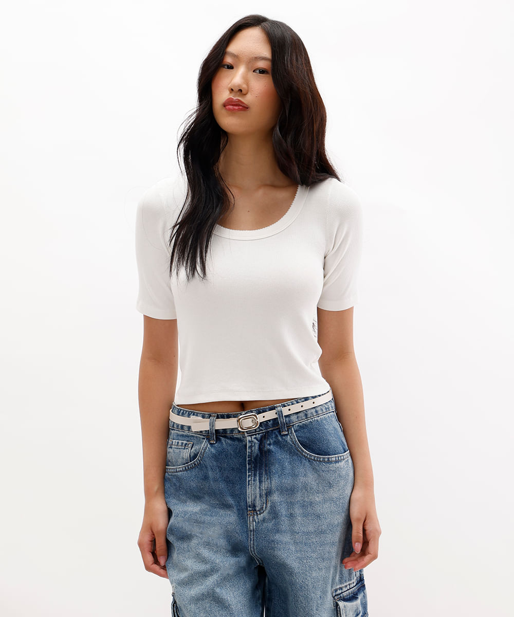 blusa feminina de viscose canelada off white