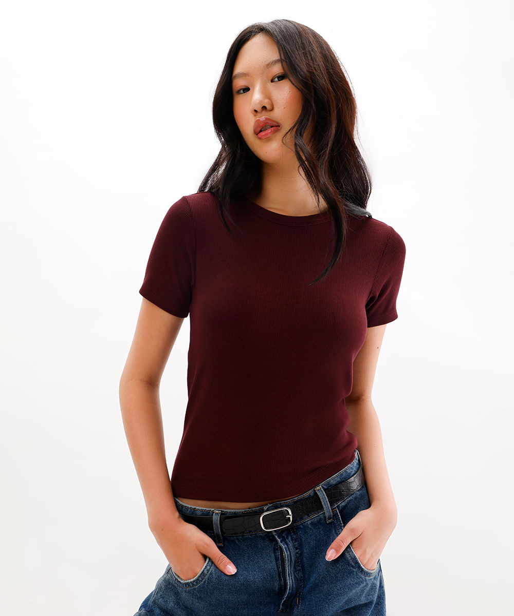 blusa feminina de viscose canelada vinho