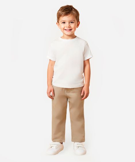 calça de sarja infantil com bolsos bege