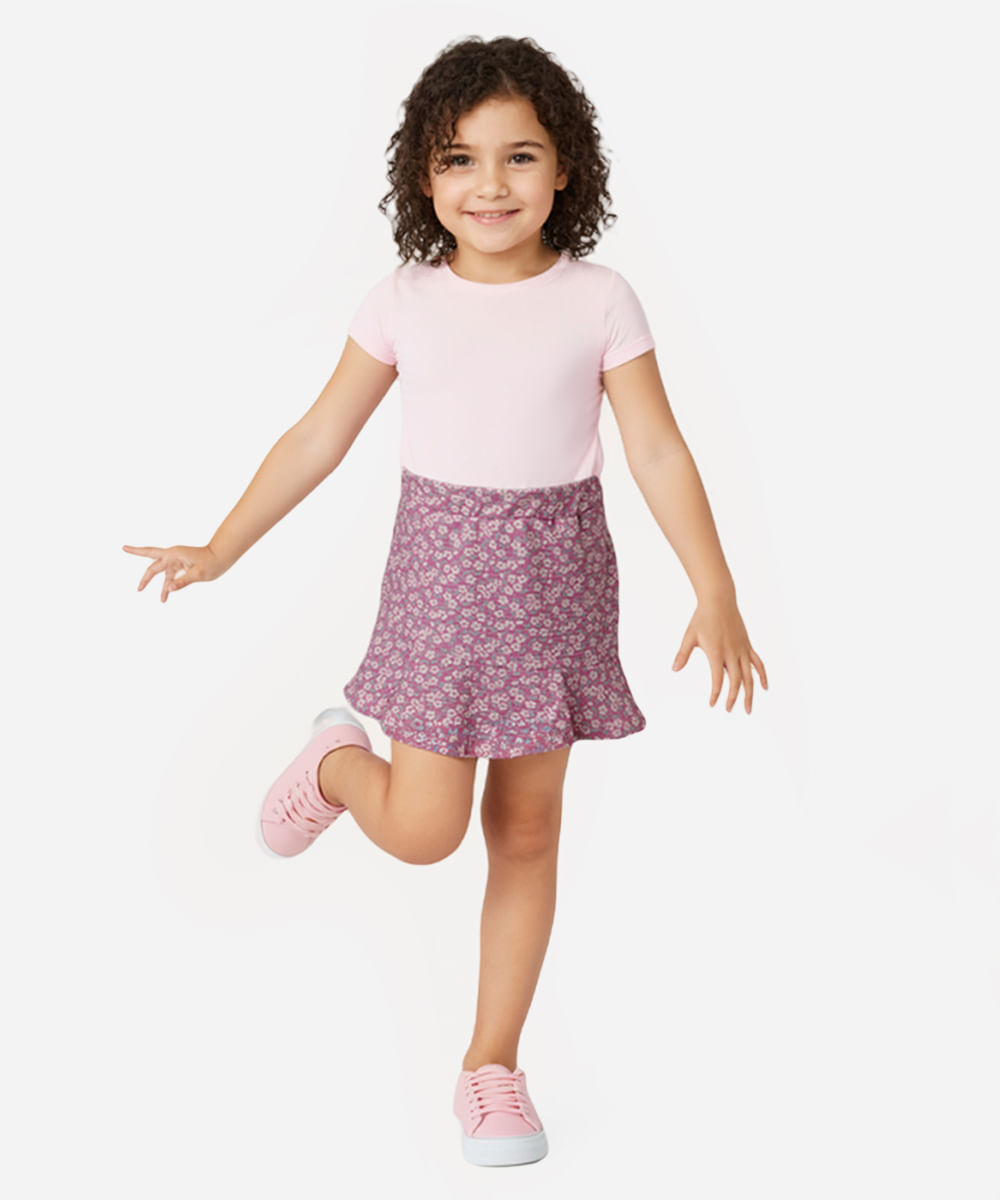 short saia infantil floral rosa