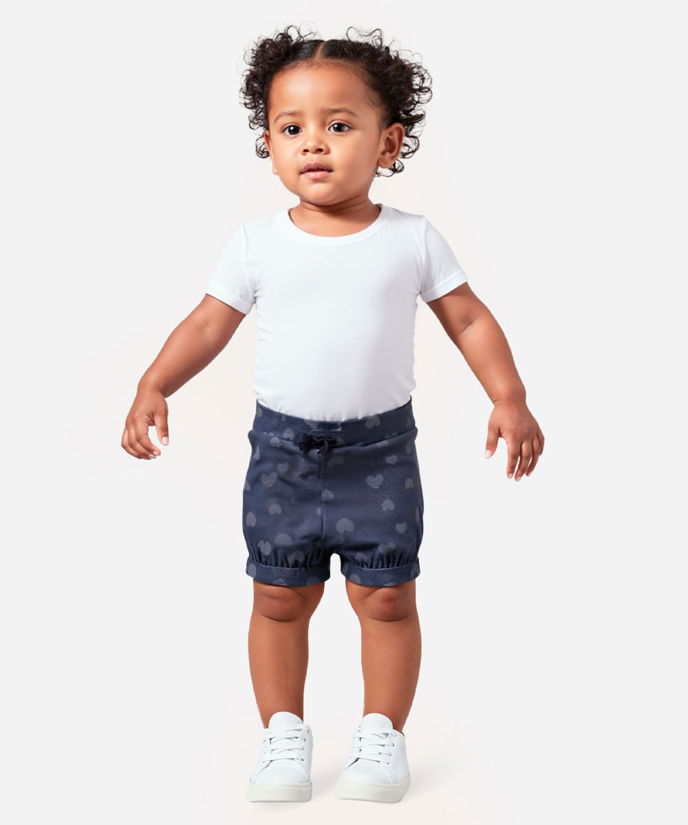 short infantil com elástico coração azul