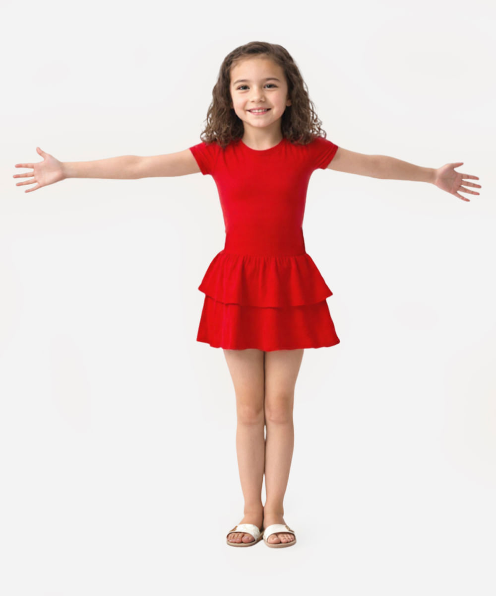 saia infantil com babados e lastex vermelho