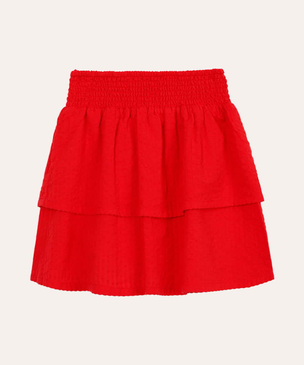 saia infantil com babados e lastex vermelho
