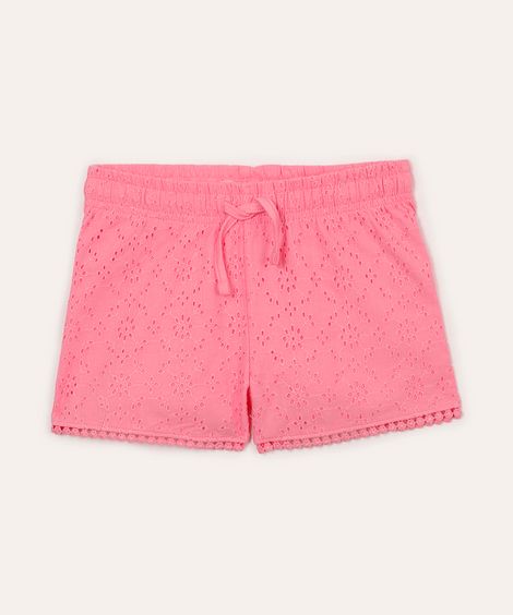 short infantil de algodão com laise rosa