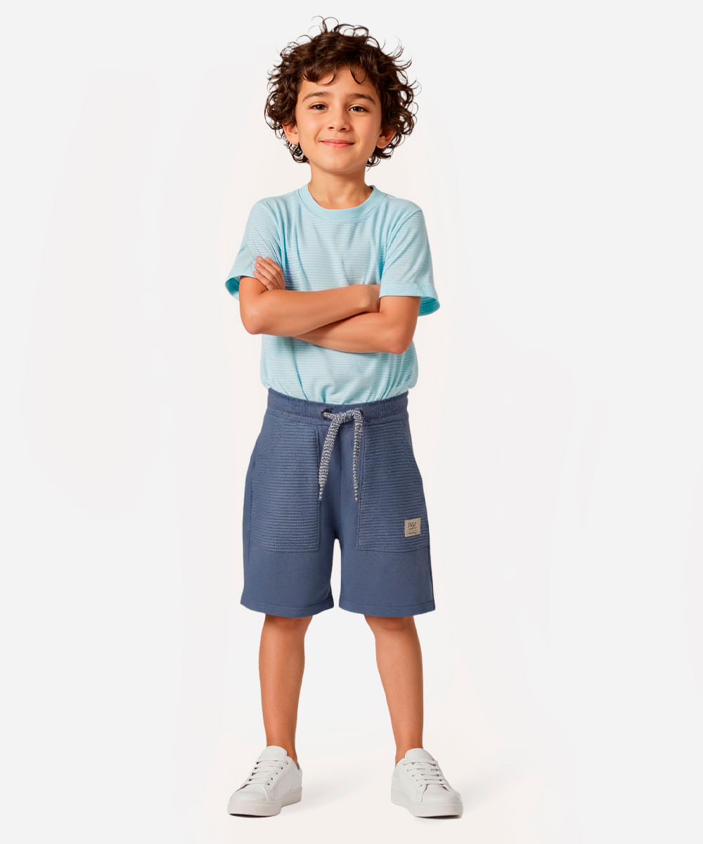 short de moletom infantil com cordão azul