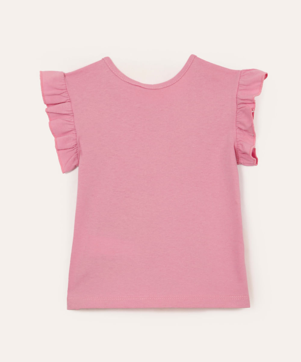 blusa de algodão infantil cereja com babado rosa