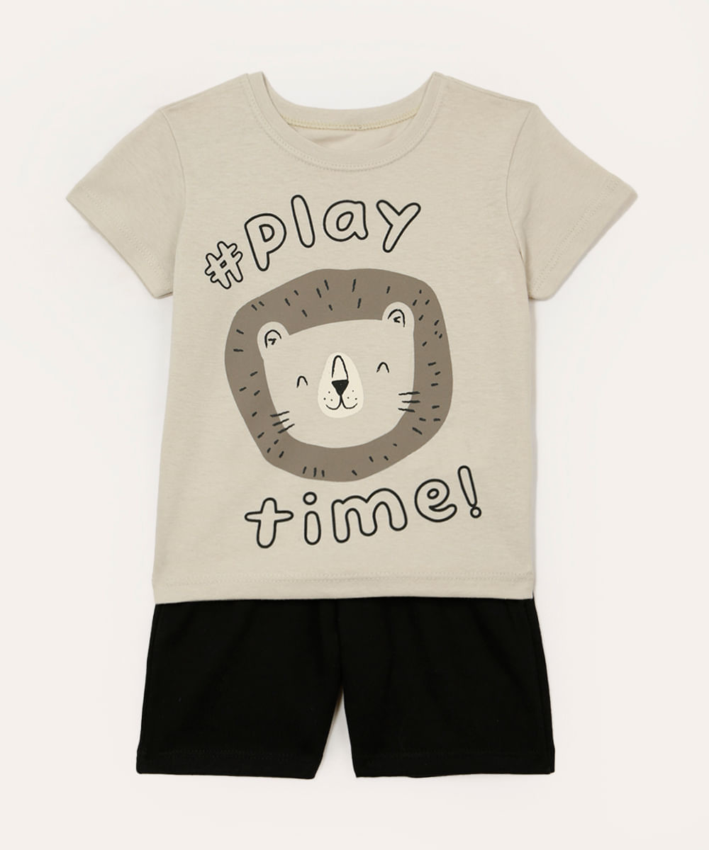 conjunto infantil curto leãozinho bege