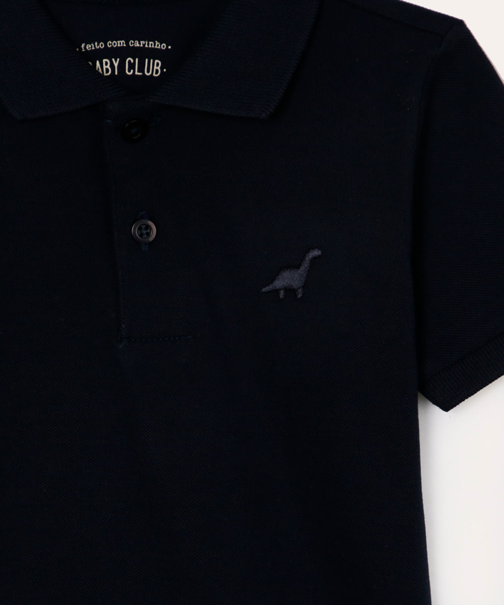 polo de algodão infantil manga curta dinossauro azul