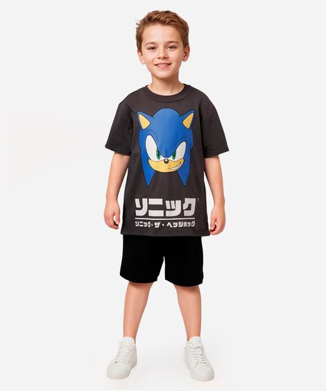 conjunto curto de algodão infantil sonic cinza
