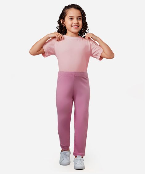 calça legging infantil de algodão rosa