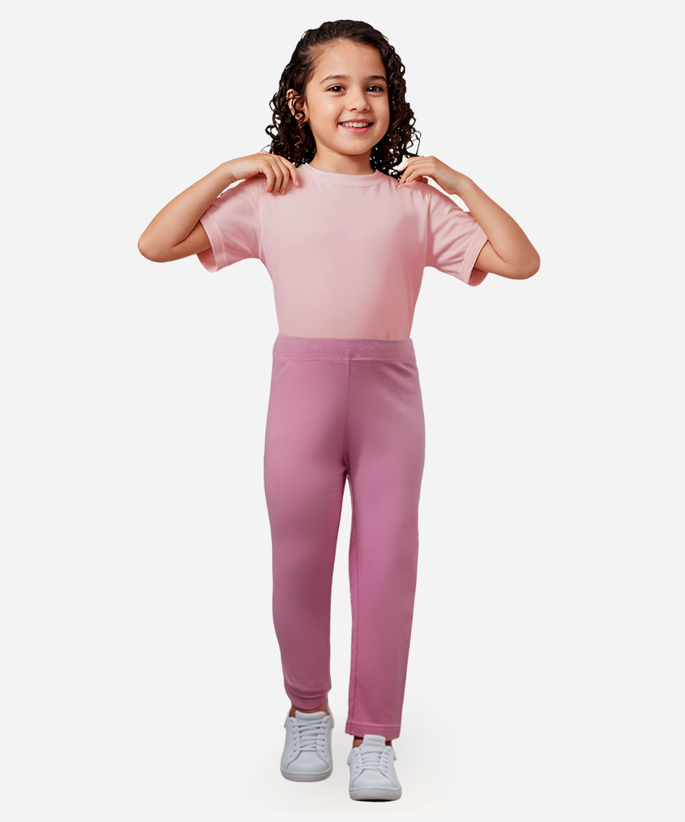 calça legging infantil de algodão rosa