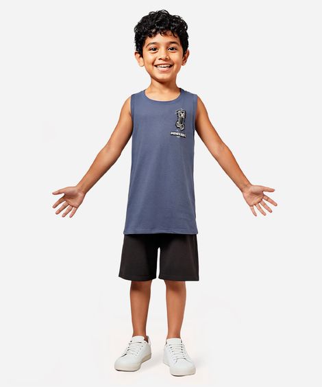 conjunto infantil de algodão minecraft regata e short azul