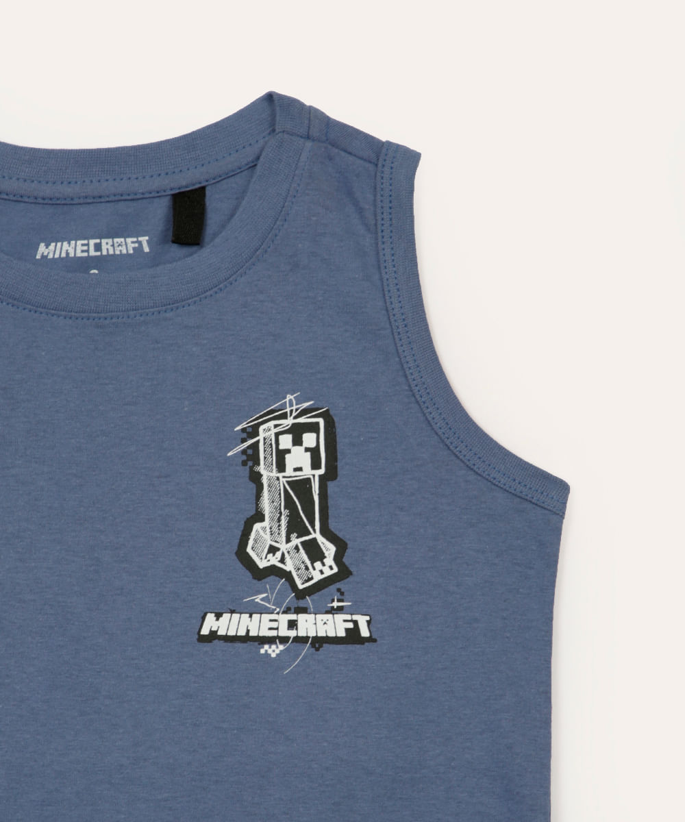 conjunto infantil de algodão minecraft regata e short azul
