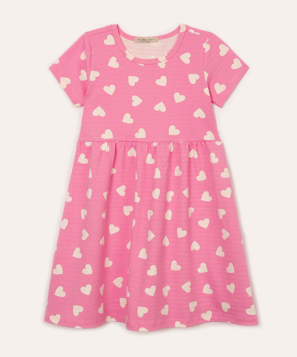 vestido midi infantil corações texturizado rosa