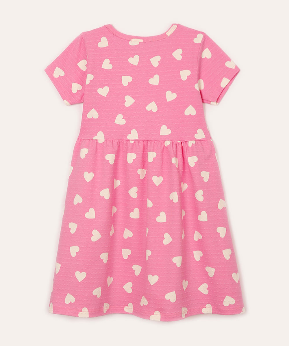 vestido midi infantil corações texturizado rosa