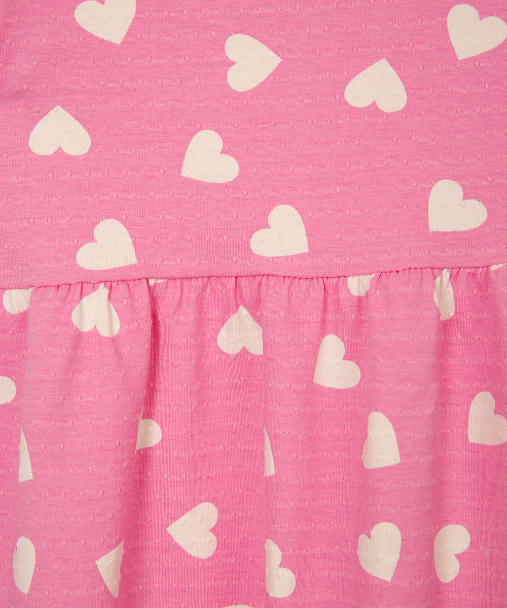vestido midi infantil corações texturizado rosa