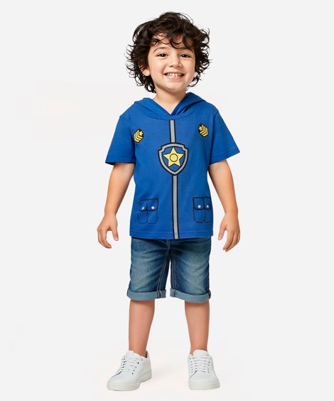 camiseta infantil capuz com orelhinhas patrulha canina azul