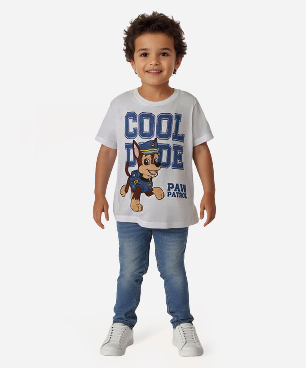 camiseta de algodão infantil patrulha canina off white