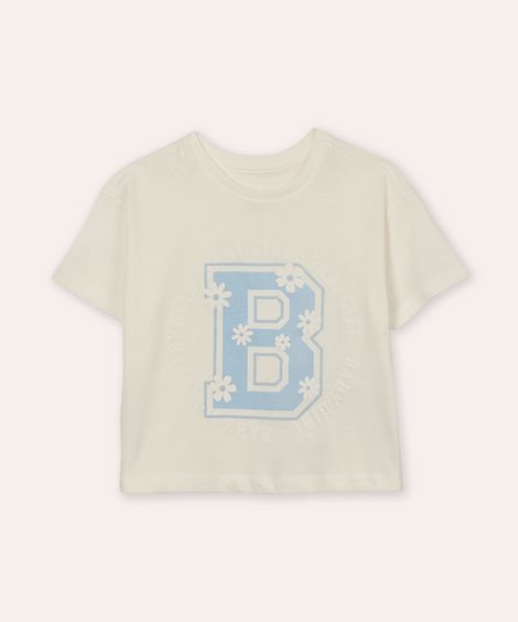 camiseta de algodão infantil manga curta floral off white