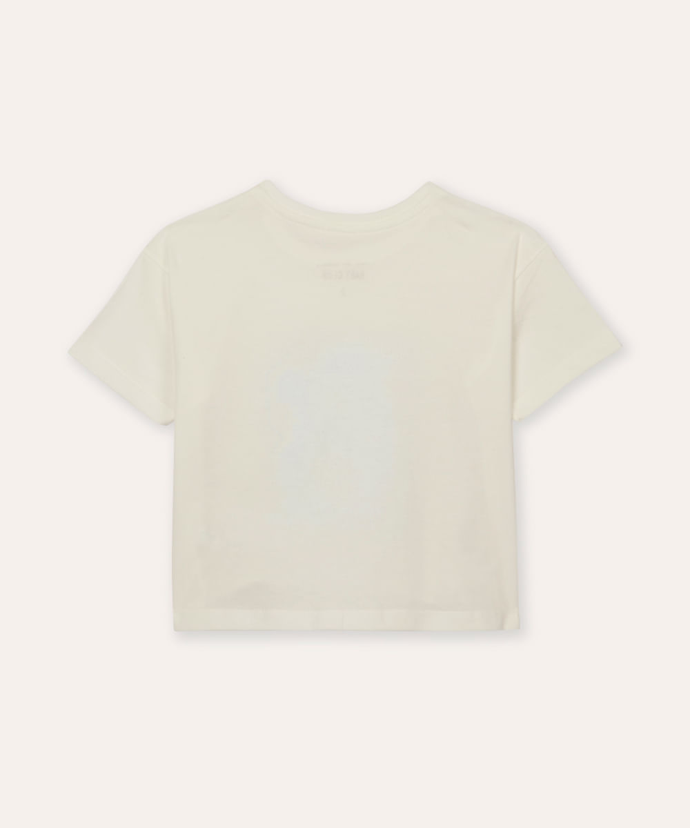 camiseta de algodão infantil manga curta floral off white
