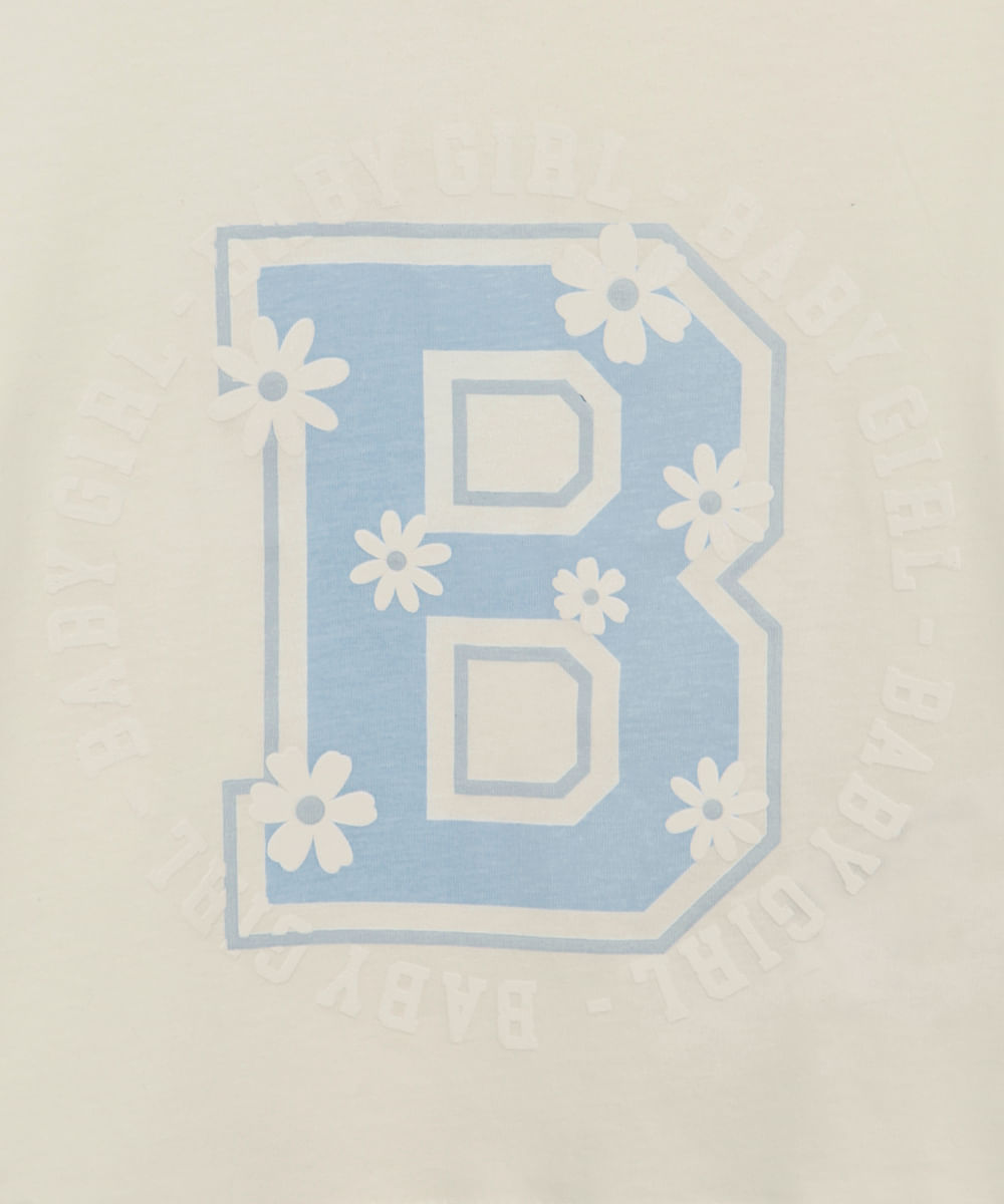 camiseta de algodão infantil manga curta floral off white